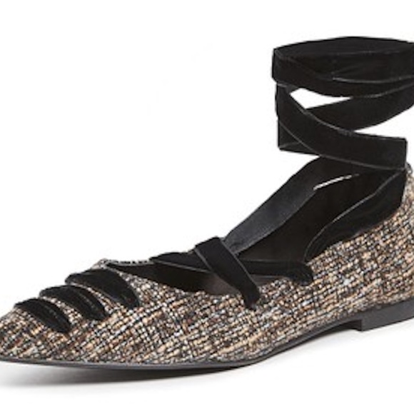 🆕🏷️ Camel/Black New Tweed St. Clair Wrap Ballet Flats Made in Spain - Picture 9 of 12